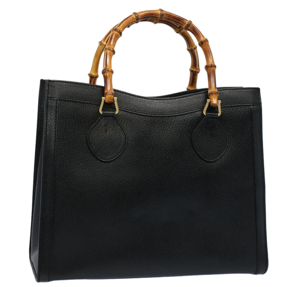 GUCCI Bamboo Hand Bag Leather Black 002 2853 0260 0 Auth bs9832 - Picture 1 of 16
